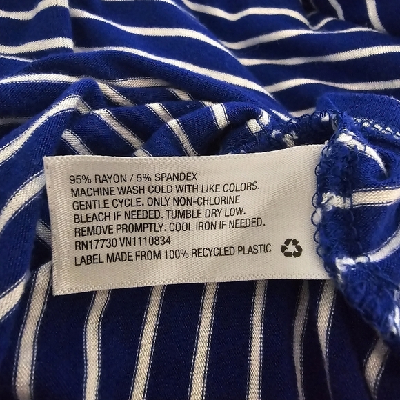 Merona Dress‎ Size XL Blue White Striped Tee Shirt Elastic Waist Midi Casual - Picture 10 of 10
